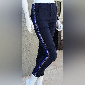 Pam & Gela black cargo jogger moto pants leopard and blue racer stripe size 26